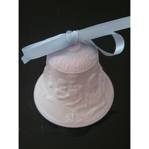 Vintage Y2K Lladro Bell 1998 Made in Spain White Blue Pink Christmas Blue Ribbon